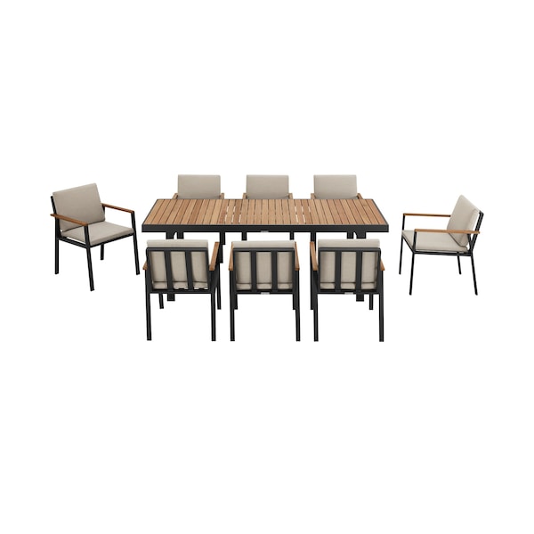 Armen Living Nofi Outdoor Patio 9 Piece Dining Set in Charcoal Finish with Taupe Cushions SETODNODIBE - main